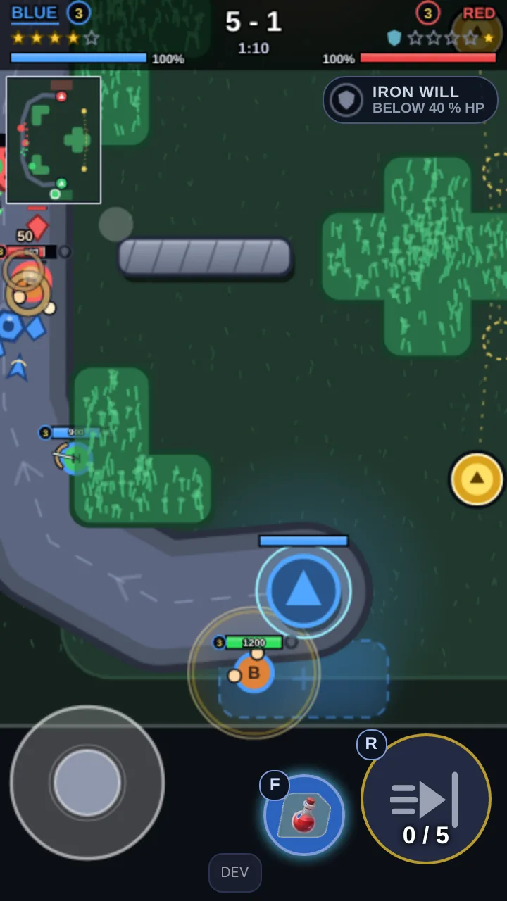 Brawler on the Garden map with the Iron Will passive shown in the corner