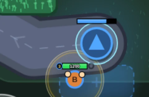 The orange Brawler (B) standing at the blue base in the game, with 1200 HP on its health bar