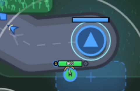 The green Hunter (H) at the blue base in the game, with 900 HP on its health bar