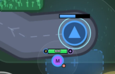 The purple Meteor Mage (M) at the blue base in the game, with 800 HP on its health bar and the Clear Mind marker